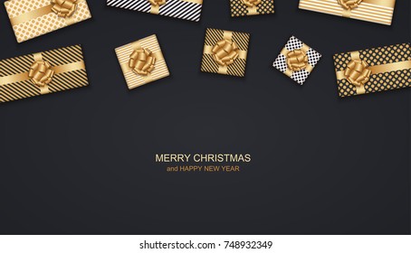 Vector modern Christmas or 2018 Happy New Year winter holiday invitation card background. Gift box postcard