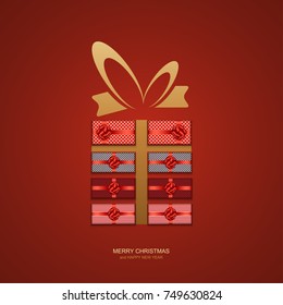 Vector modern Christmas or 2018 Happy New Year winter holiday invitation card background. Gift box postcard