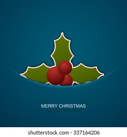 Vector modern christmas berries on blue background. Invitation of xmas or happy new year
