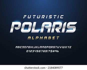 Vektorgrafik des modernen chromen Alphabets mit Großbuchstaben, Zahlen und Symbolen