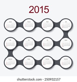 Vector modern circle 2015 calendar on white background