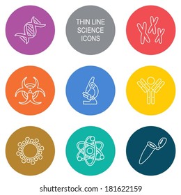 Vector modern circle thin line biology science icons