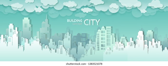 Vector modern city buildings skyline of downtown, City skyscraper vector illustration background, Urban landscape panorama view cityscape, Business offices isolated flat style. Building construction.