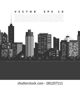 Vector modern city. Cityscape background for your design, urban art. Buildings