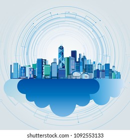 The vector of modern city skyline,Concept of cloud computing