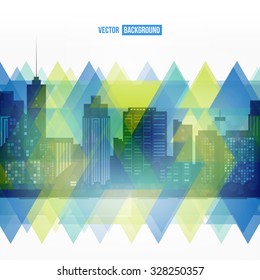 Vector modern city. Stained-glass window. Cityscape background for your design, urban art. Buildings