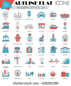 Vector Modern city ultra modern flat line icons for web and apps. City infrastructure icons collection