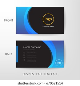 Vector modern and clean business card name card design template in blue and dark grey color tone with golden logo design