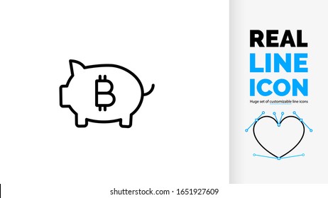 Vector moderno limpio línea real icono de ahorrar dinero y crecimiento financiero en ahorros personales o banca en el valor del mercado de valores de la moneda digital Crypto minería de bitcoin en una cuenta bancaria de cerdo o cerdo