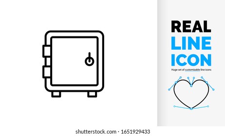 Vector moderno y limpio línea real icono de ahorrar dinero y crecimiento financiero en ahorro personal o banca en valores bursátiles para el futuro seguro y protegido en una caja fuerte o caja de seguridad bancaria
