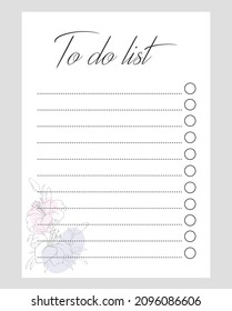 Vector Modern collection of daily weekly monthly planner printable template with flowers. Collection of note paper, to do list, stickers templates. Blank white notebook page A4