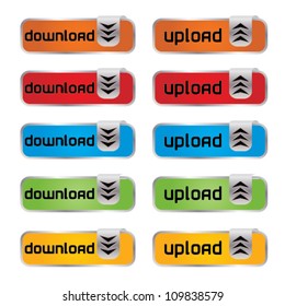 Vector modern color download / upload button set