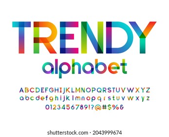 Vector of modern colorful alphabet design uppercase, lowercase, numbers and symbols