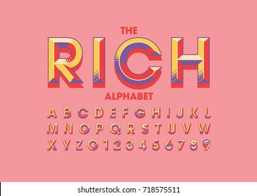 Vector of modern colorful bold font and alphabet