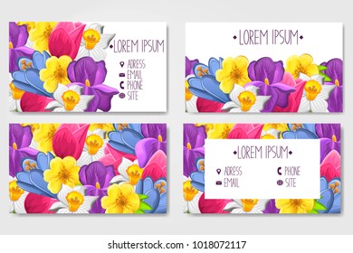 Vector modern colorful  business card template set with flowers. Front page and back page template with flowers.