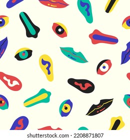 vector modern colorful eye ear nose mouth seamless pattern on white