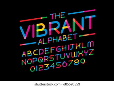 Vector of modern colorful font and alphabet