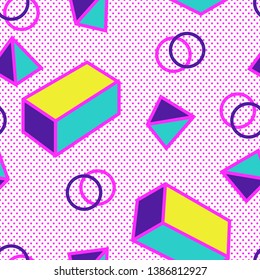 vector modern colorful geometric memphis style seamless pattern on polka dots