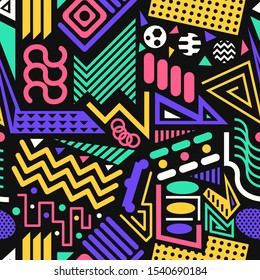 vector modern colorful geometric seamless pattern on black