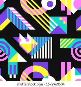 vector modern colorful geometric seamless pattern on black