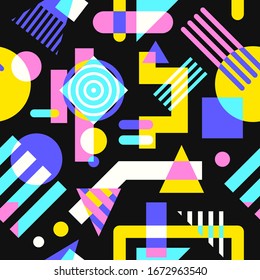 vector modern colorful geometric seamless pattern on black