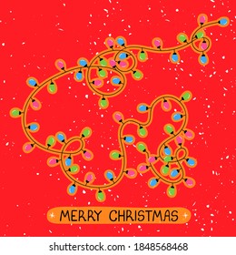 Vector modern colorful grating card with illustrations of twinkle lights Christmas decorations. Use it as elements for design greeting cards , poster, card, packaging paper design