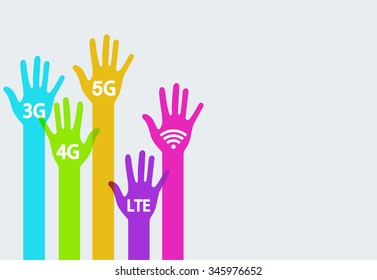 Vector modern colorful hands mobile internet infographics background. Creative template