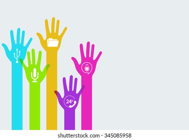 Vector modern colorful hands technology infographics background. Creative template