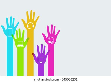 Vector modern colorful hands technology infographics background. Creative template