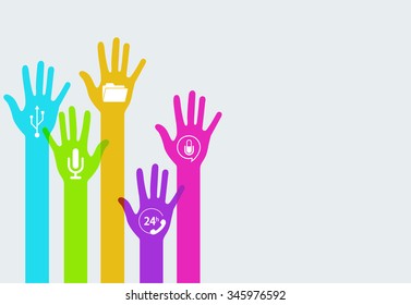 Vector modern colorful hands technology infographics background. Creative template