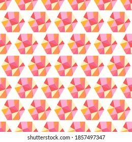 vector modern colorful polyon in hexagon illusion seamless pattern on white