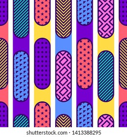 vector modern colorful rounded rectangle memphis art style seamless pattern