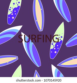 Vector modern colorful surfboard set, seamless pattern.