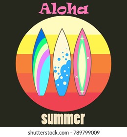 Vector modern colorful surfboard set 
