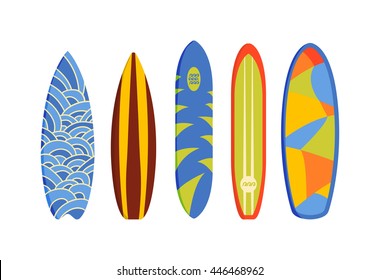 Vector modern colorful surfing boards set on white background