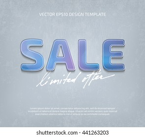 Vector modern colorful textured typography. Stitched letters. Limited offer in freehand calligraphy.