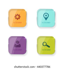 Vector modern colorful web buttons set on white background.search contact point settings icon