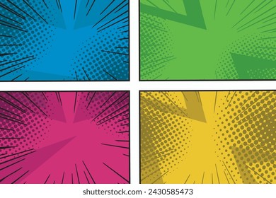 vector modern comic panels in various colors and angles, comic images, image panels, cartoon backgrounds, suitable for headlines, or places for anime images