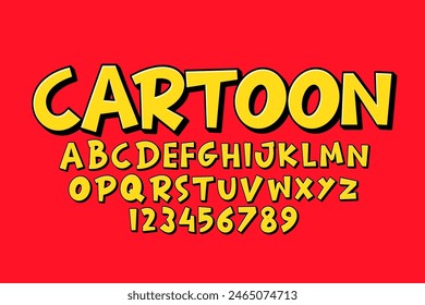 Vector of modern comical font and alphabet. Playful style font design, colorful childish alphabet, letters and numbers vector illustration