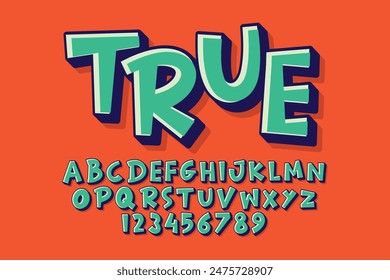 Vector of modern comical font and alphabet