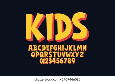 Vector de la tipografía y el alfabeto cómicos modernos. Diseño de fuente de estilo juguetón, alfabeto infantil colorido, letras y números Ilustración vectorial