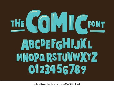 Vector of modern comical font and alphabet