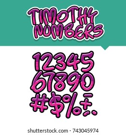 Vector of modern comical numbers and alphabet, purple, comics style alphabet collection set