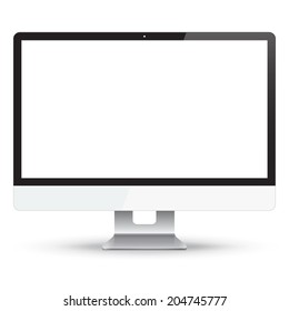 Vector modern computer monitor display with blank screen isolated on white background