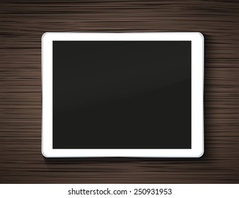 Vector modern computer tablet on wooden background