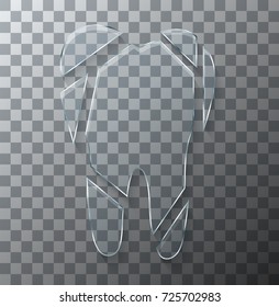 Vector modern concept broken tooth glass on transparent background