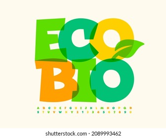 Vector modern concept Eco Bio with Decorative Leaf. Unique style Font. Watercolor Alphabet Letters and Numbers set