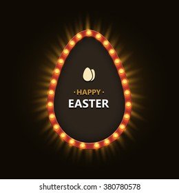Vector modern concept egg and retro light banner. Easter billboard