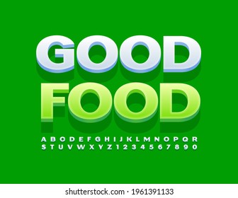 Modernes Vektor-Konzept Gutes Essen mit 3D Alphabet Buchstaben und Zahlen gesetzt. Einfache weiße Schrift