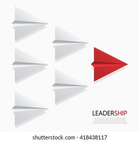 Vector modern concept leadership background. Red and white origami airplane.